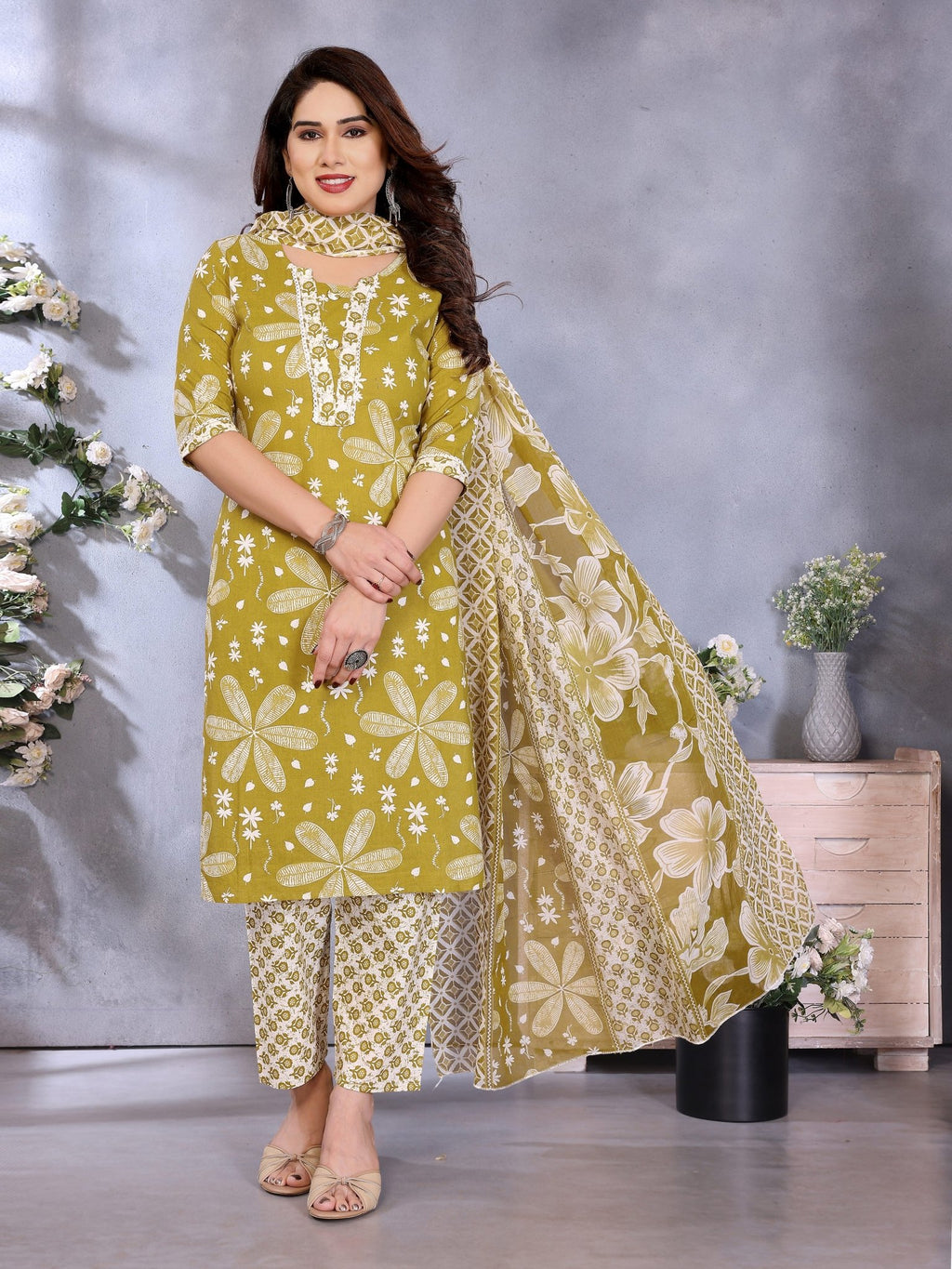 Ethnic Mustard Cotton Blend Printed Kurta Set — festive styling — casual cotton blend — Banwaree