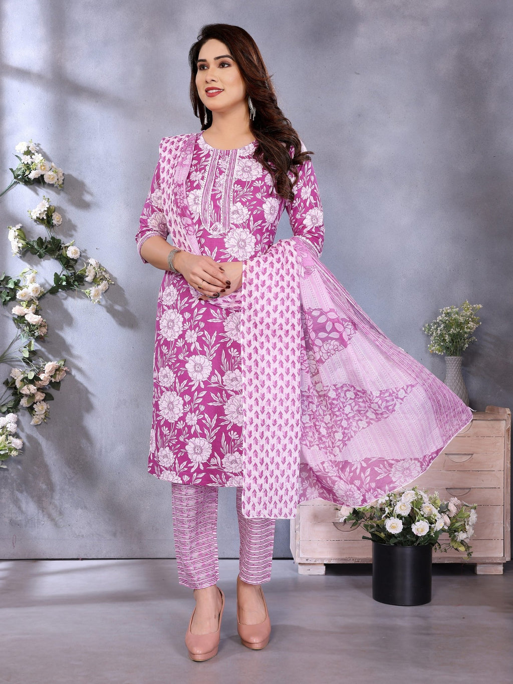 Purple Cotton Blend Kurta Set — festive styling — casual cotton blend — Banwaree