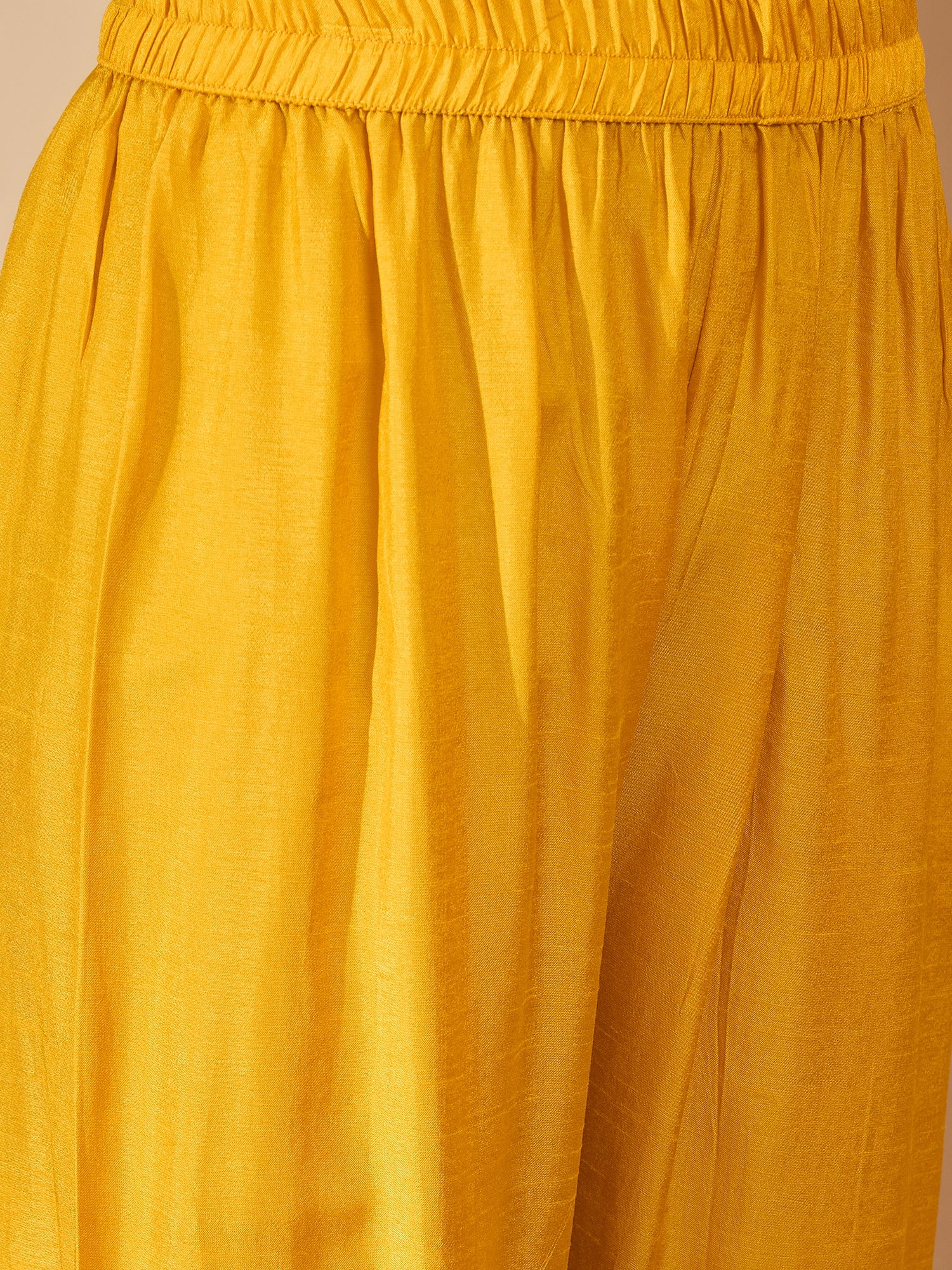 Yellow Pure Silk Designer Yoke Kurta Set — dupatta close up — Yellow Pure Silk — Banwaree