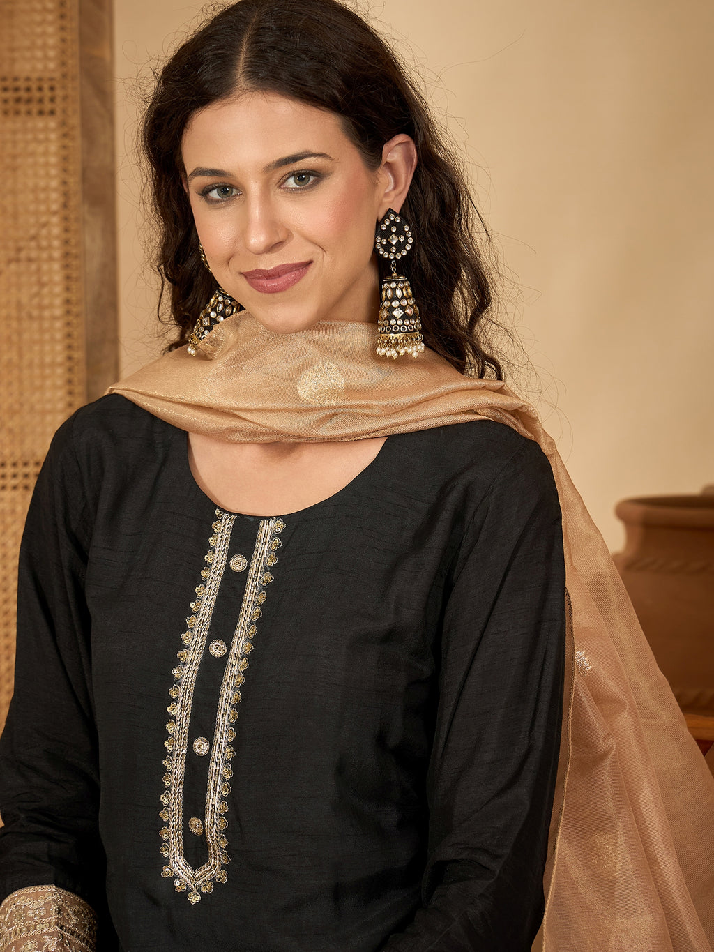 Black Yoke Neck Pure Silk Kurta Set — everyday styling — rich pure silk — Banwaree