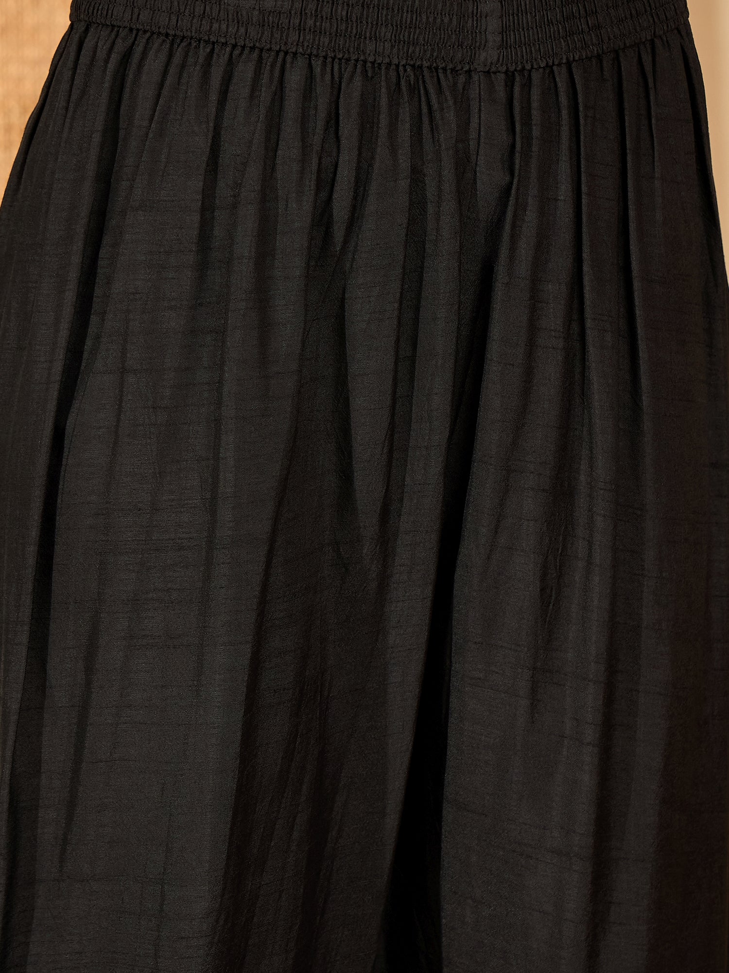 Black Yoke Neck Pure Silk Kurta Set — full length everyday look — Black — Banwaree