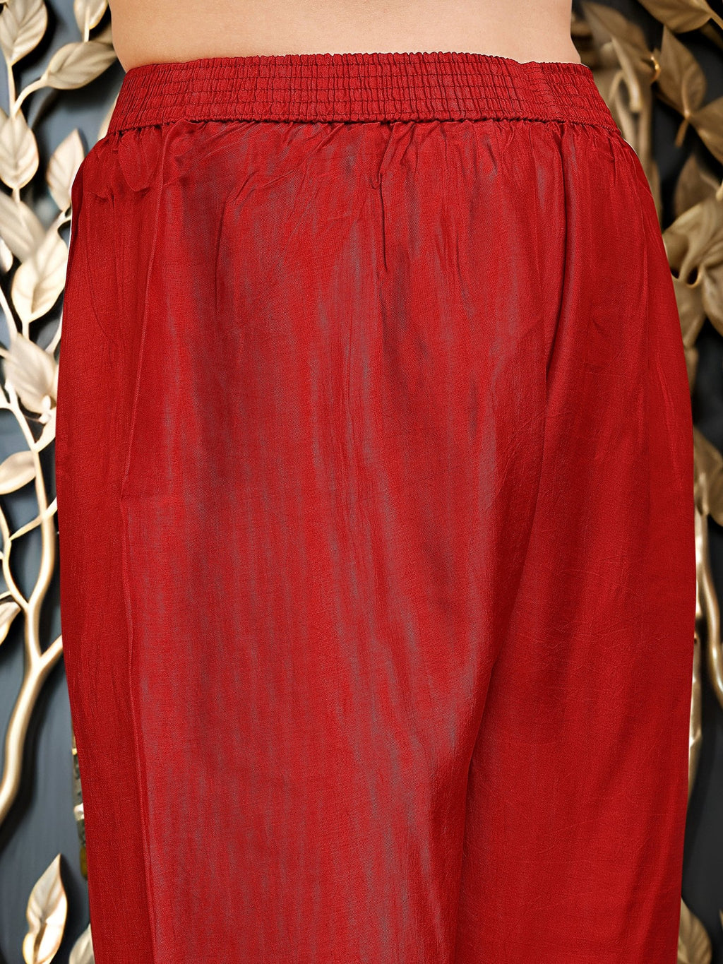 Red Embroidered Kurta Set — complete 3-piece set — Red Pure Silk