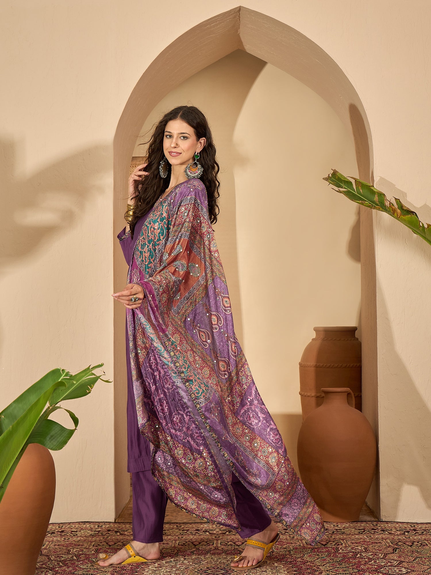 Lavender Pure Silk Yoke Neck Kurta Set — casual styling — rich pure silk — Banwaree