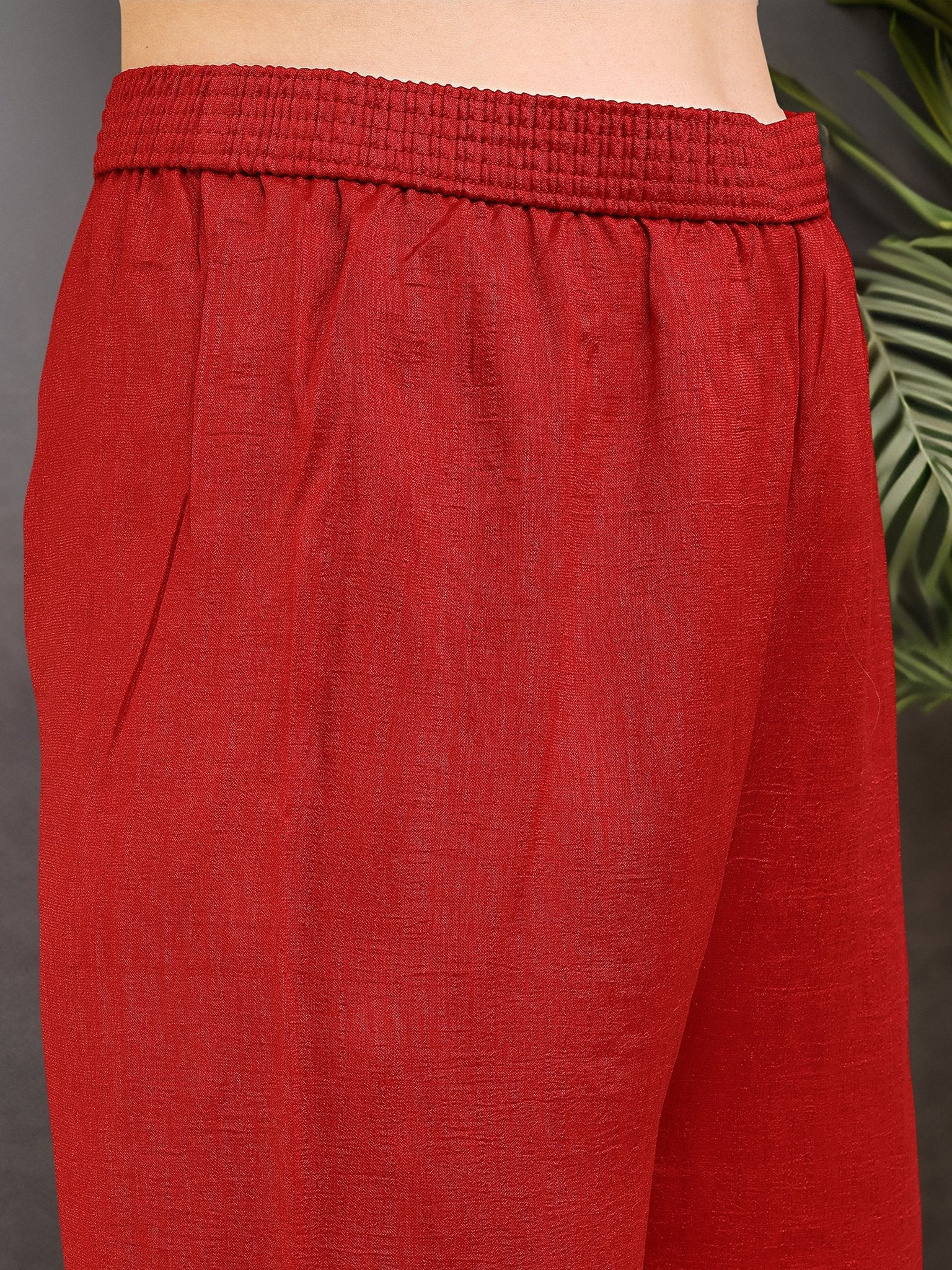 Red Silk Blend Embroidered Kurta Set — complete 3-piece set — Red Silk Blend