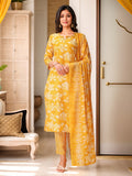 Yellow Pure Cotton Festive Kurta Set — front view — pure cotton ethnic wear women