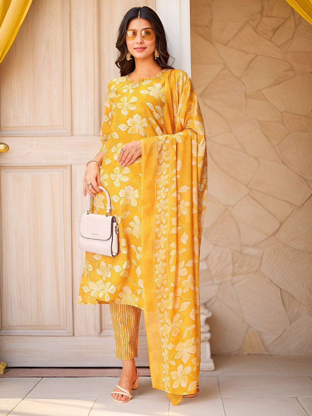 Yellow Pure Cotton Festive Kurta Set — festive styling — summer pure cotton — Banwaree