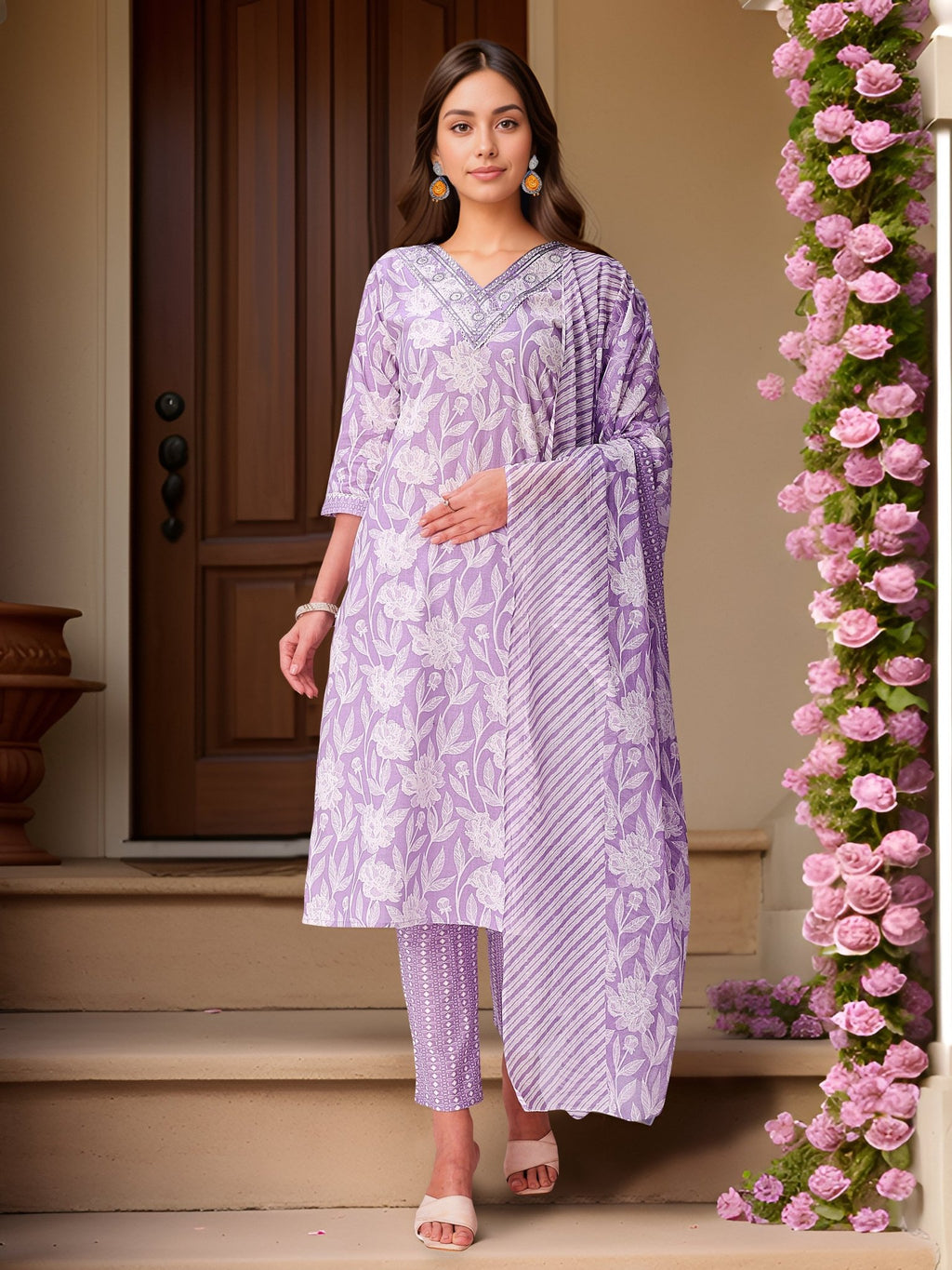 Purple Printed Kurta Set — front view — pure cotton ethnic wear women