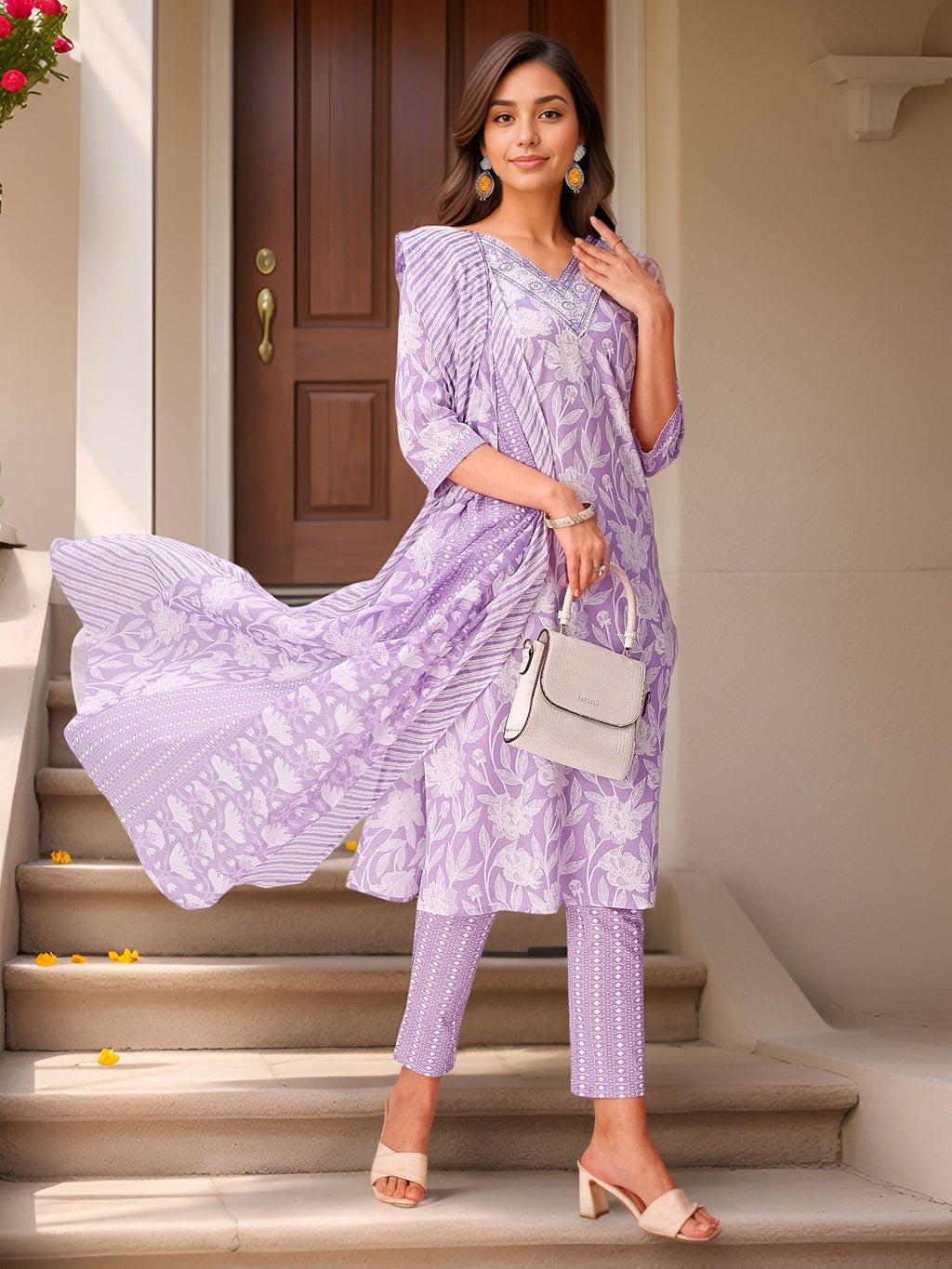 Purple Printed Kurta Set — festive styling — summer pure cotton — Banwaree