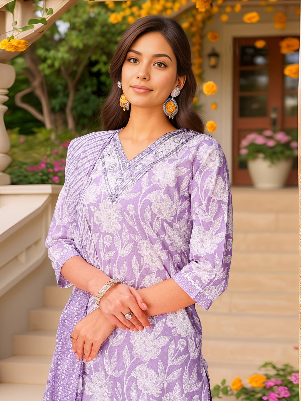 Purple Printed Kurta Set — dupatta close up — Purple Pure Cotton — Banwaree