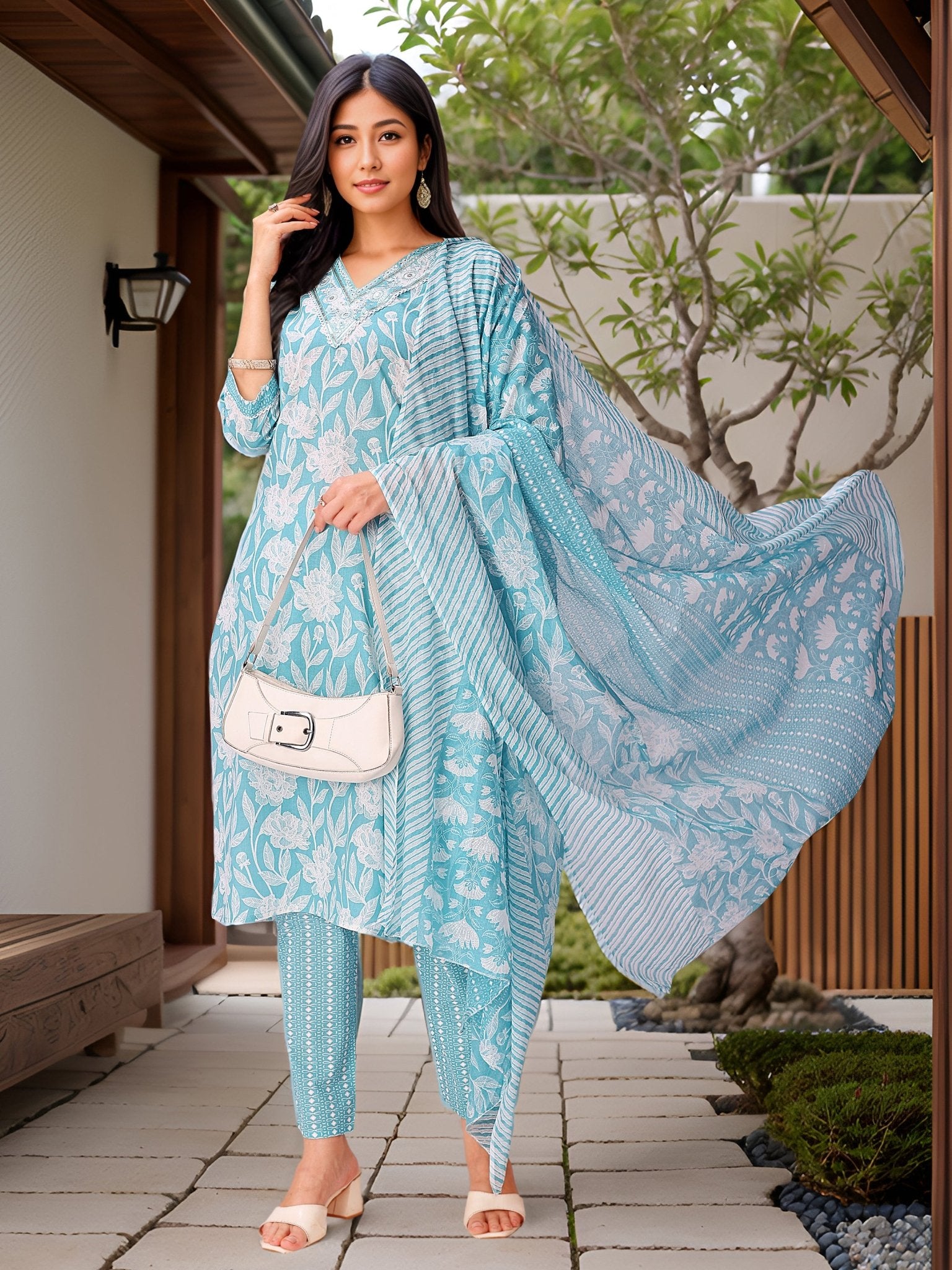 Blue Printed Pure Cotton Kurta Set — everyday styling — summer pure cotton — Banwaree