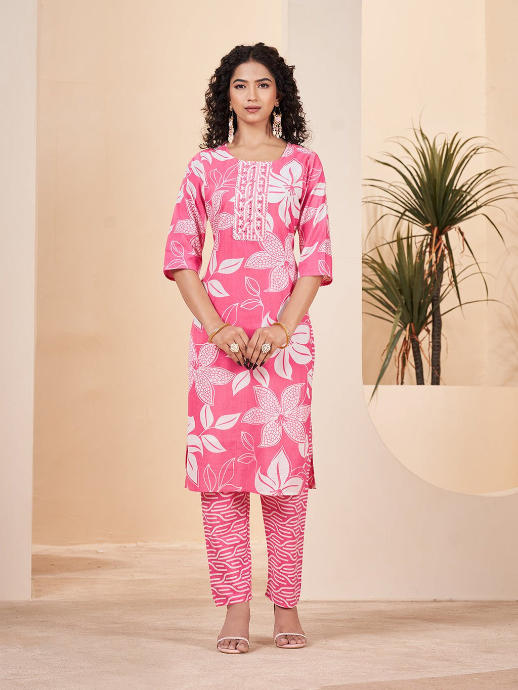 Pink Pure Cotton Printed Kurta Set — casual styling — summer pure cotton — Banwaree