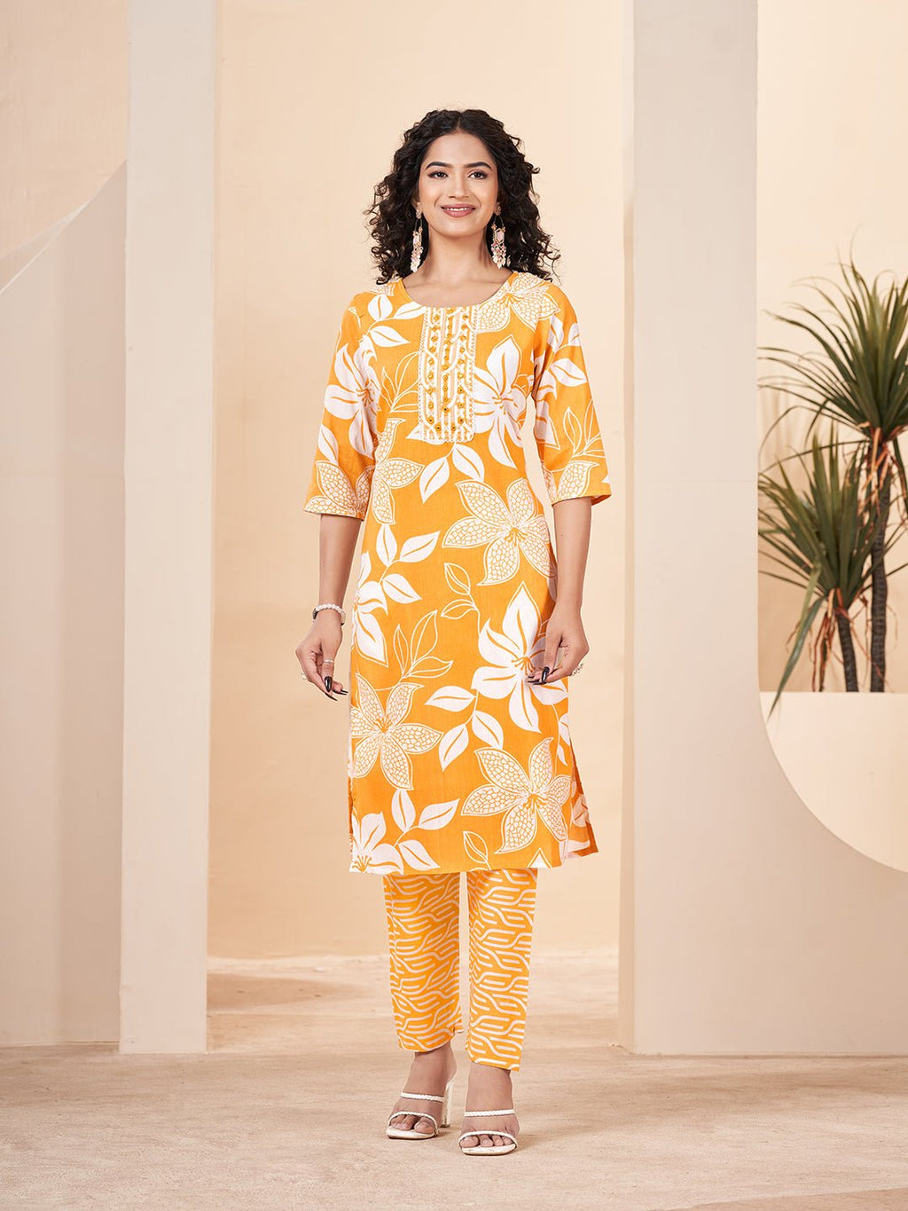 Yellow Printed Pure Cotton Kurta Set — festive styling — summer pure cotton — Banwaree 2