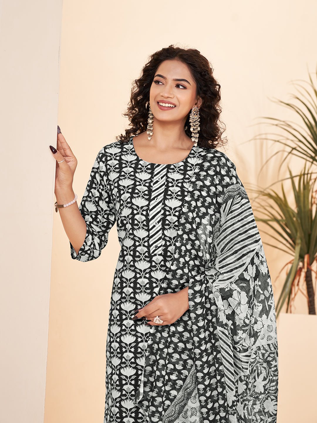 Black Pure Cotton Kurta Set — fabric detail — Black comfortable pure cotton