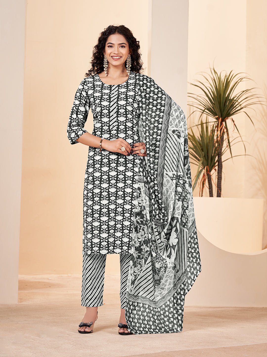 Black Pure Cotton Kurta Set — complete 3-piece set — Black Pure Cotton