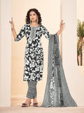 Printed Black Kurta Set in Pure Cotton — front view — pure cotton ethnic wear women