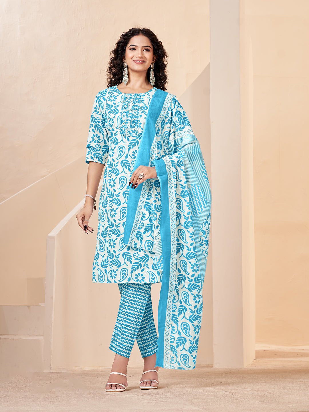 Blue Straight Kurta Set — front view — pure cotton ethnic wear women