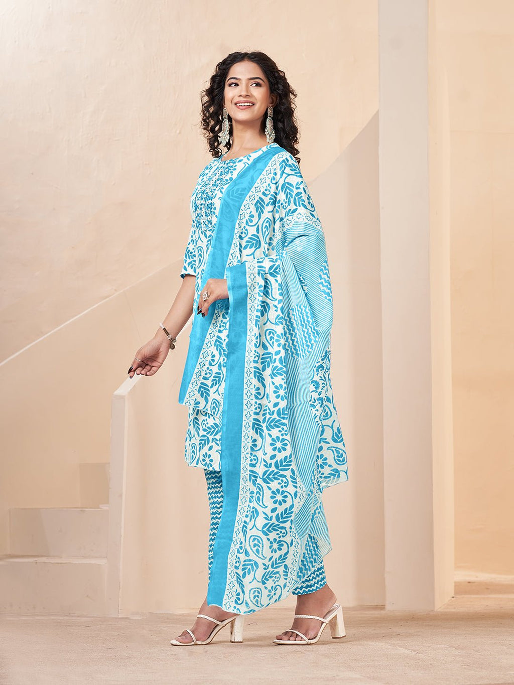 Blue Straight Kurta Set — side view — Blue Pure Cotton women — Banwaree
