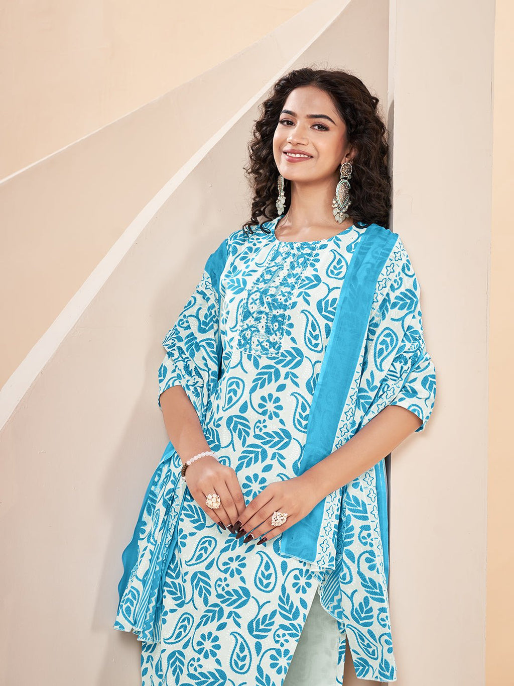 Blue Straight Kurta Set — fabric detail — Blue comfortable pure cotton