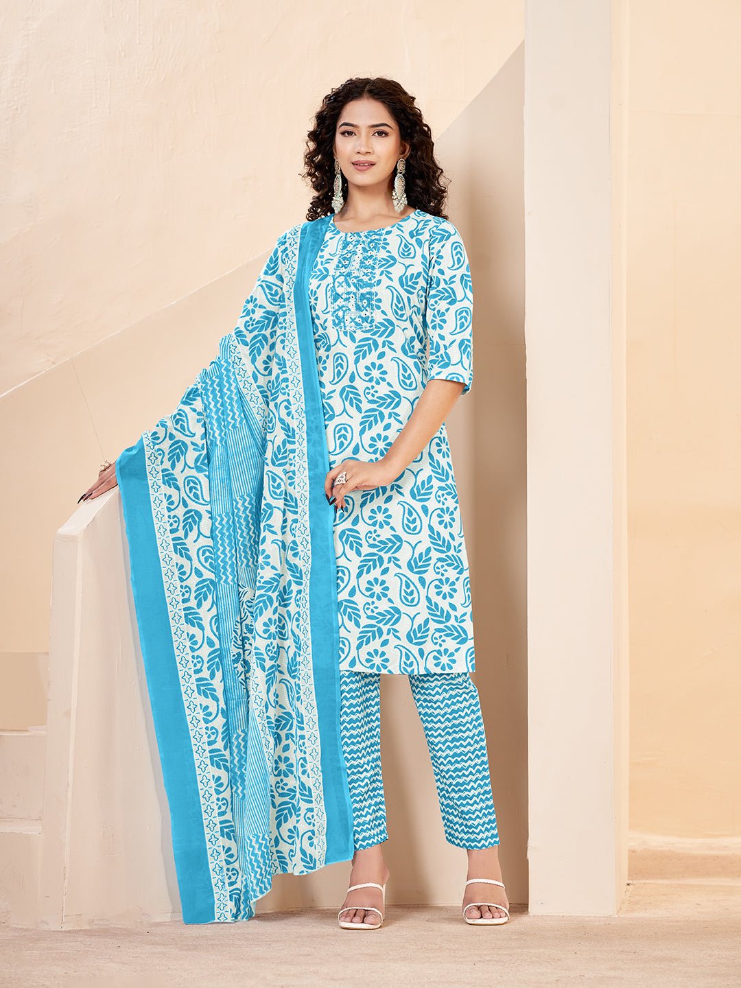 Blue Straight Kurta Set — complete 3-piece set — Blue Pure Cotton