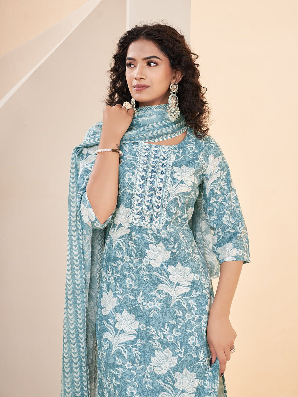 Blue Printed Pure Cotton Ethnic Kurta Set — everyday styling — summer pure cotton — Banwaree