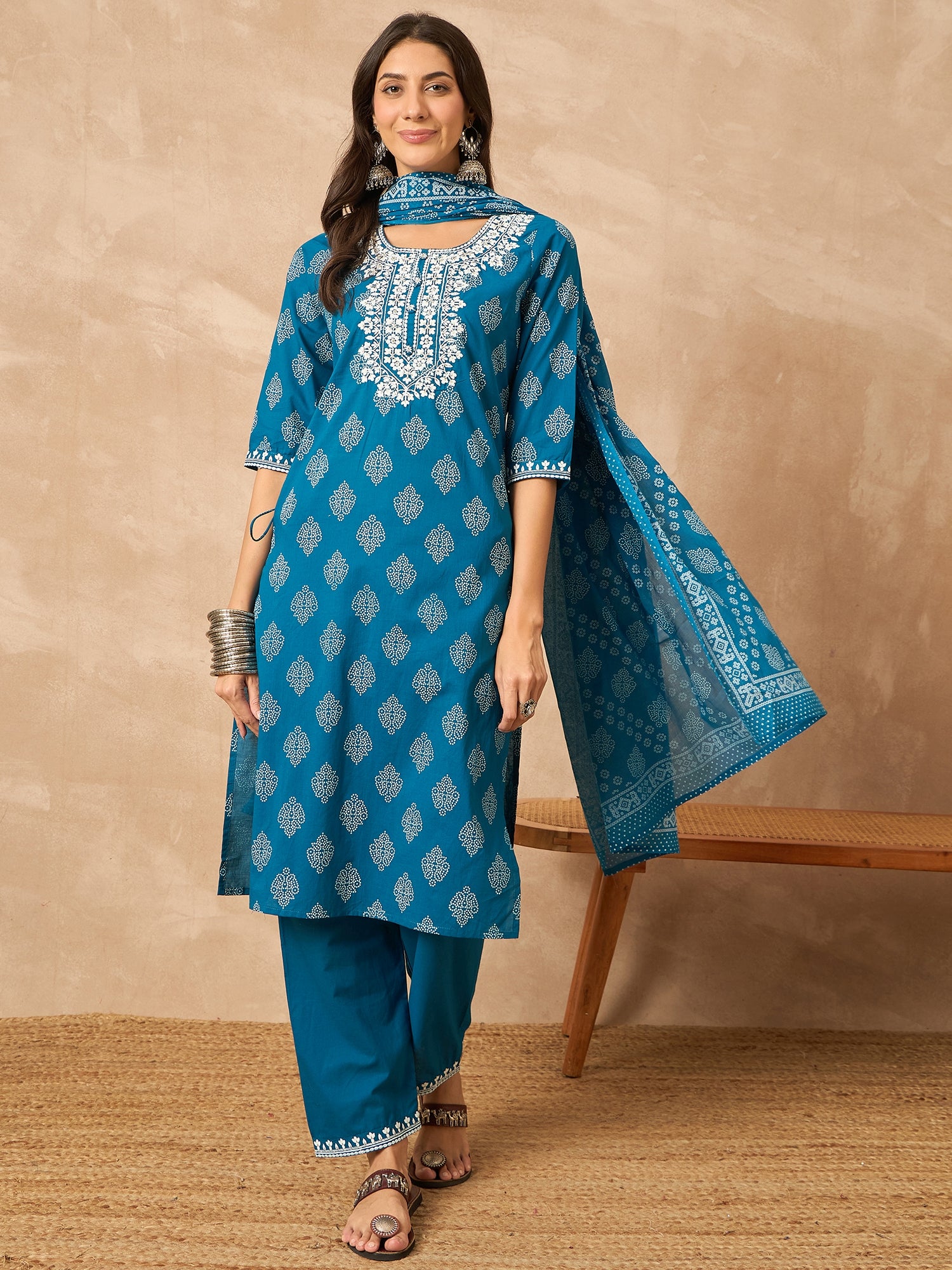 Blue Pure Cotton Kurta Set — front view — pure cotton ethnic wear women 2