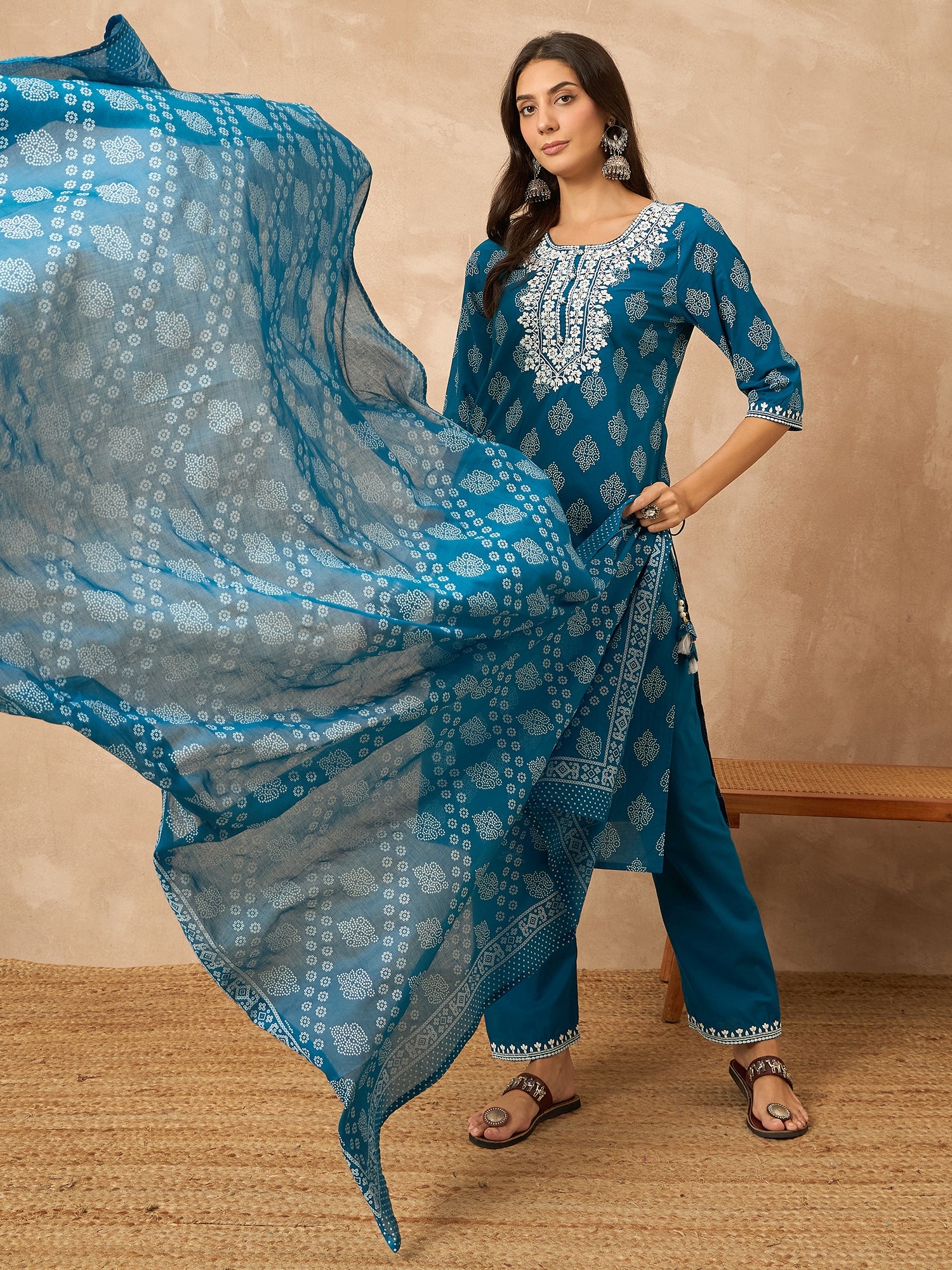 Blue Pure Cotton Kurta Set — fabric detail — Blue comfortable pure cotton 2