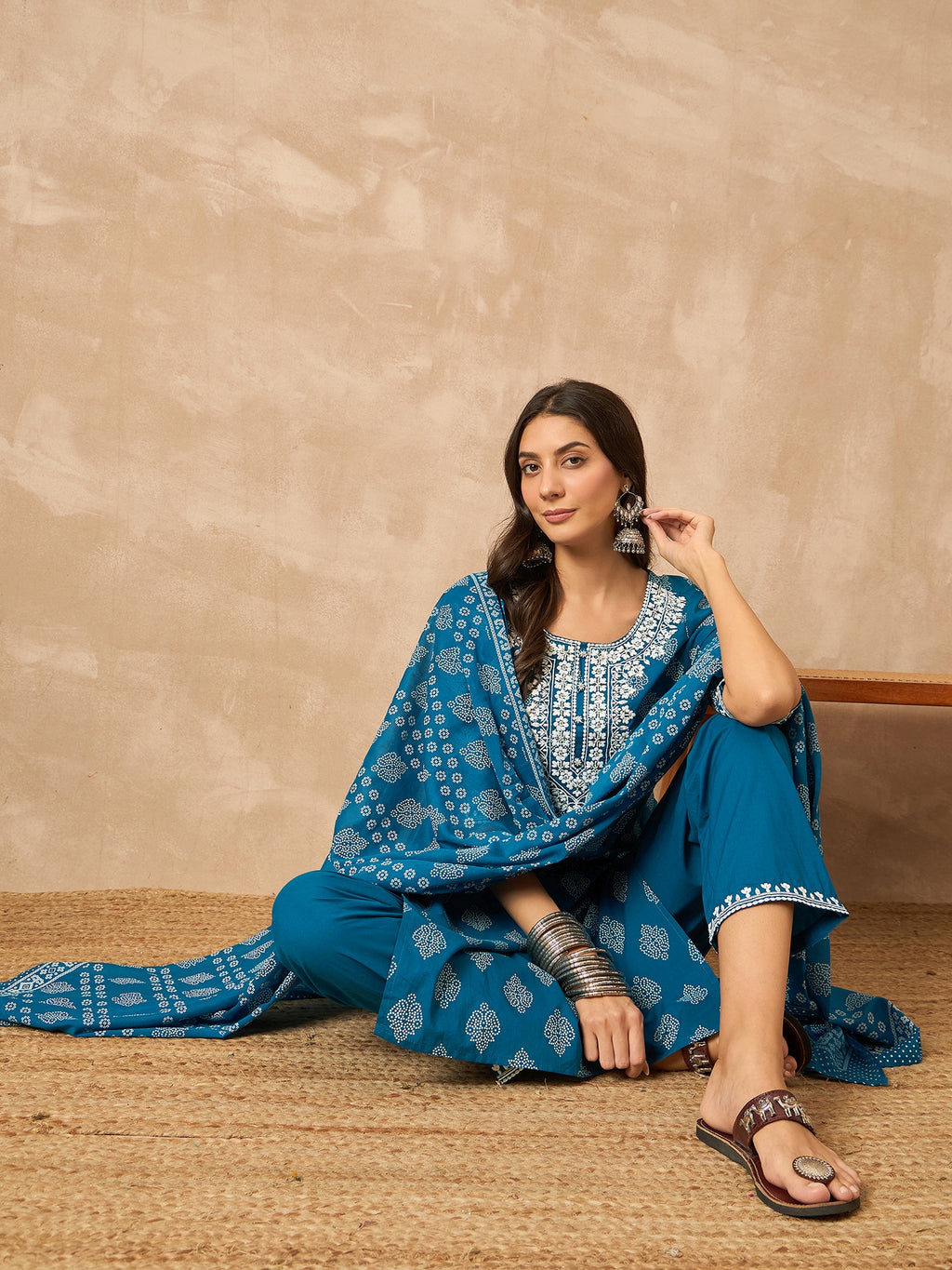 Blue Pure Cotton Kurta Set — flat lay — cotton kurta set online India — Banwaree India