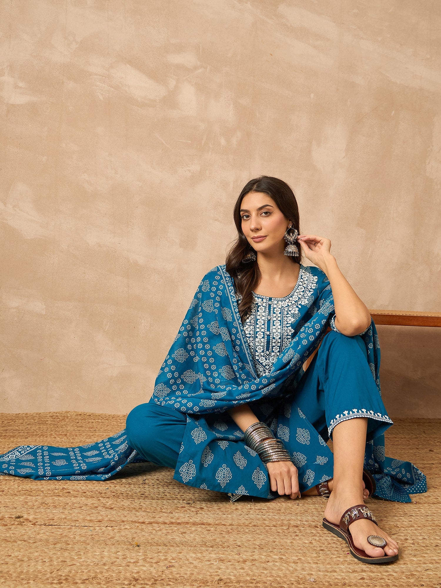 Blue Pure Cotton Kurta Set — flat lay — cotton kurta set online India — Banwaree India