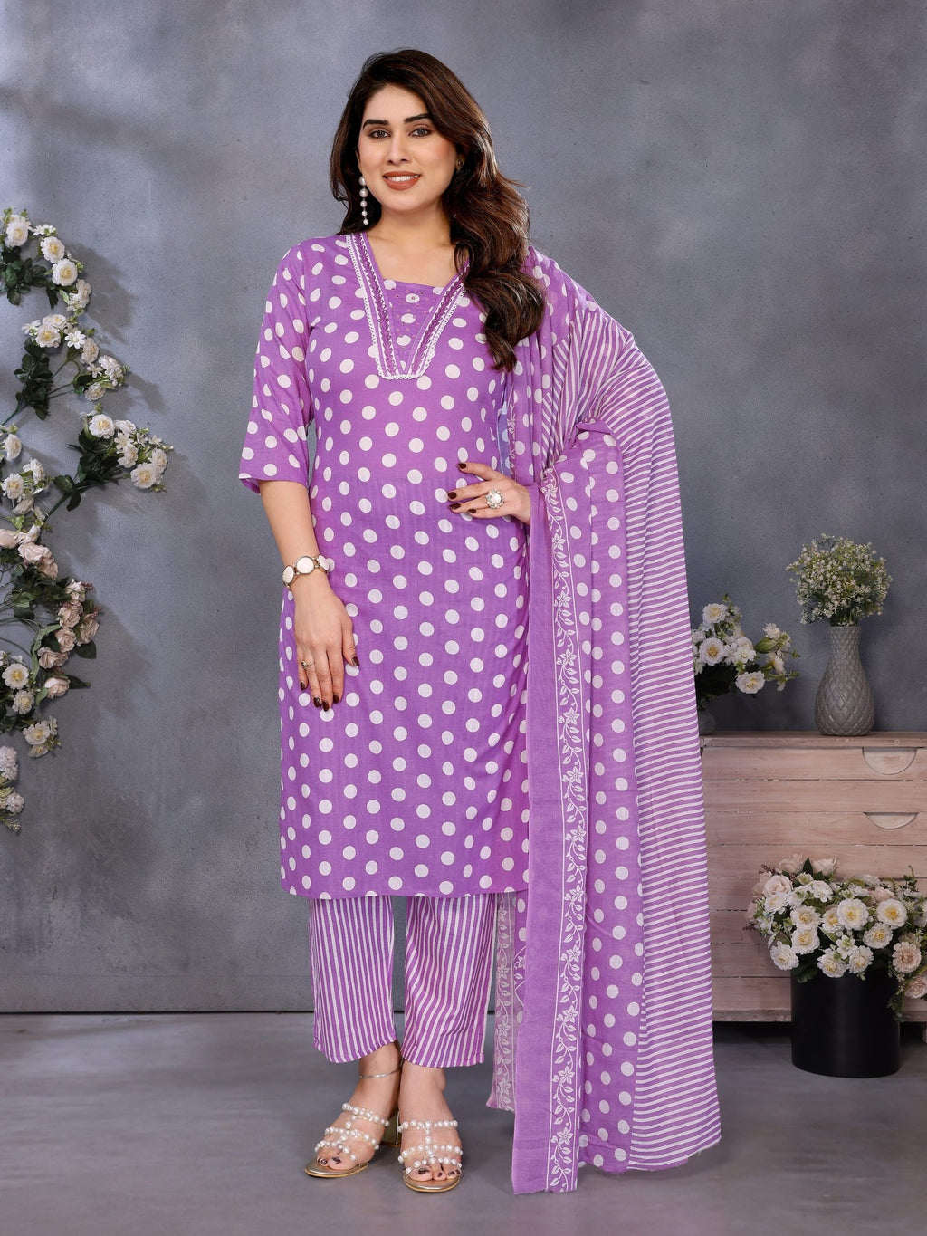 Lavender Cotton Blend Straight Kurta Set — casual styling — casual cotton blend — Banwaree