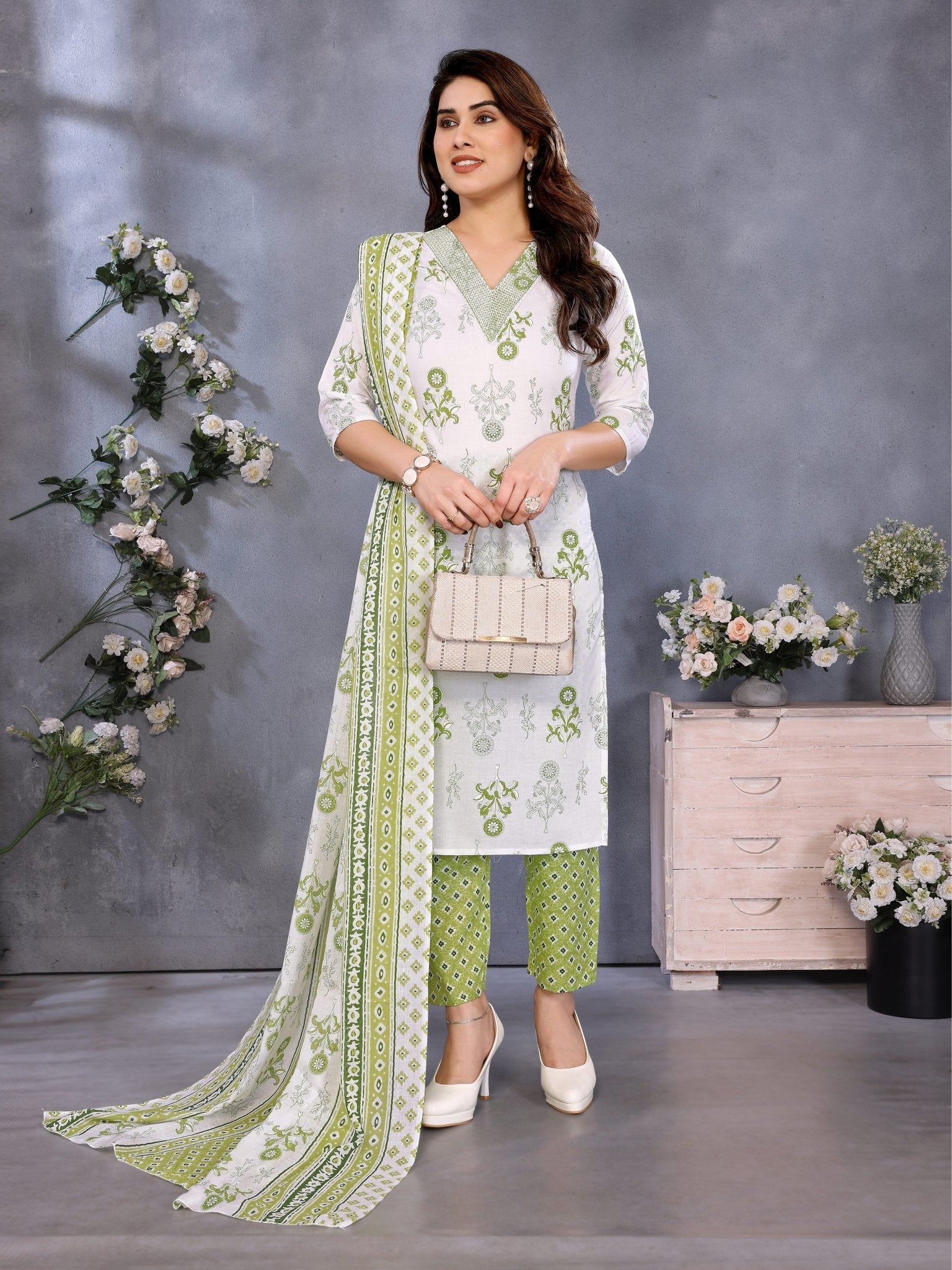 Green Straight Kurta Set — festive styling — casual cotton blend — Banwaree