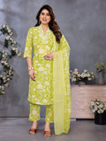 Green Printed Cotton Blend Ethnic Kurta Set — front view — pure cotton ethnic wear women