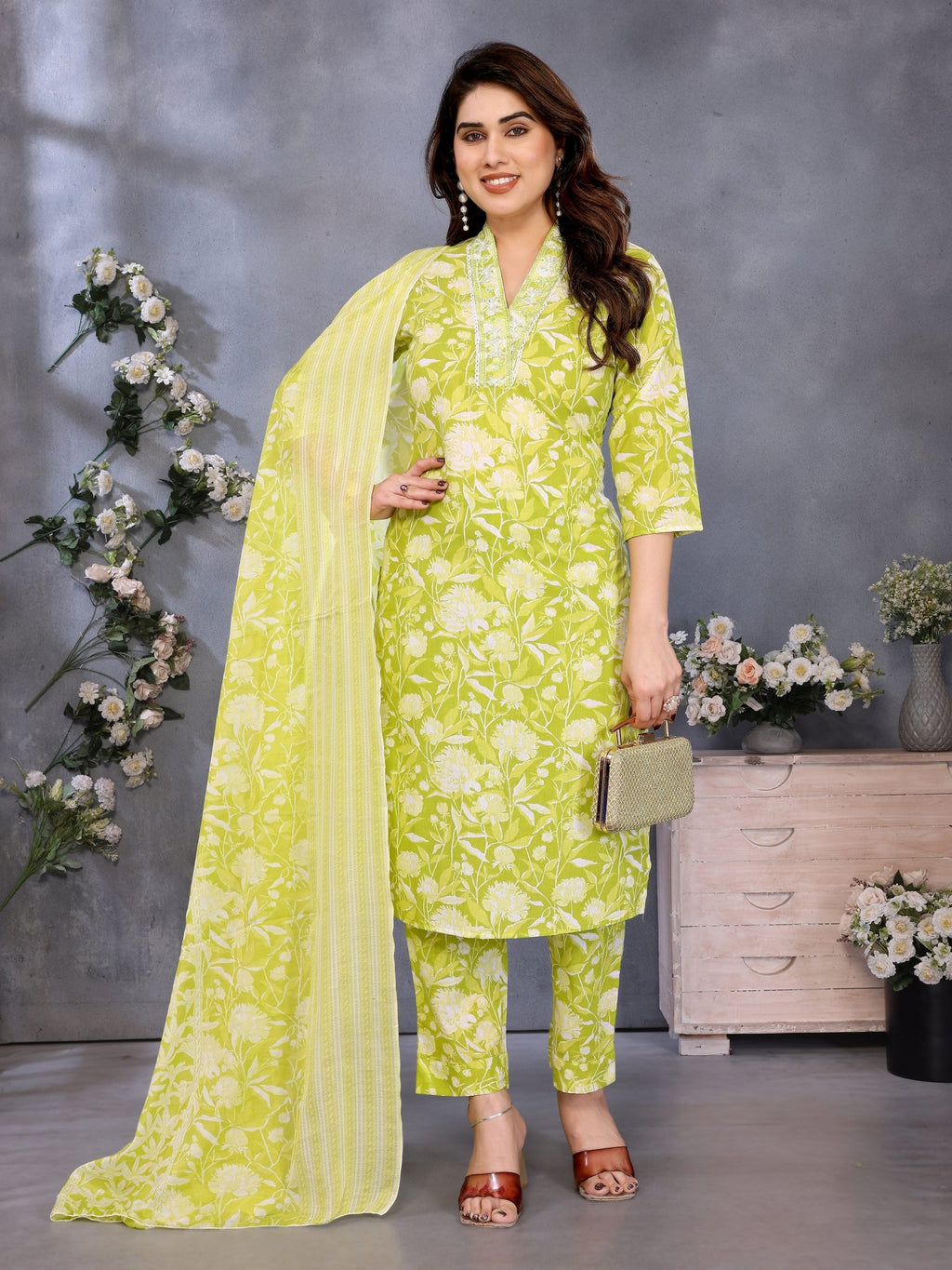 Green Printed Cotton Blend Ethnic Kurta Set — festive styling — casual cotton blend — Banwaree