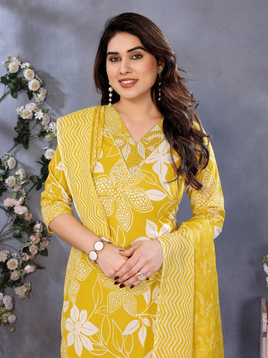 Yellow Cotton Blend Kurta Set — fabric detail — Yellow breathable cotton blend