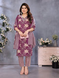 Wine Cotton Blend Festive Kurta Set — front view — pure cotton ethnic wear women