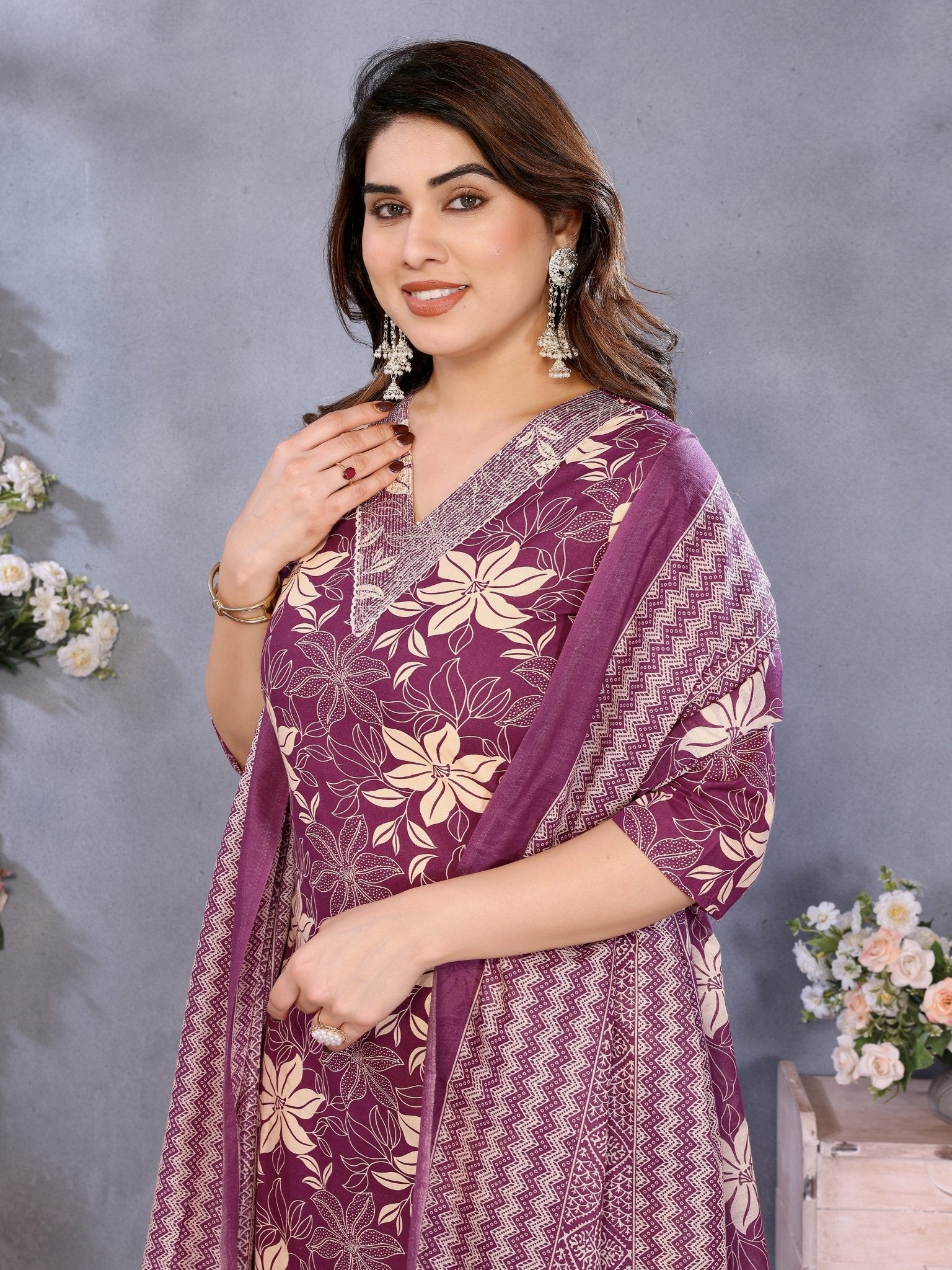 Wine Cotton Blend Festive Kurta Set — fabric detail — Wine breathable cotton blend