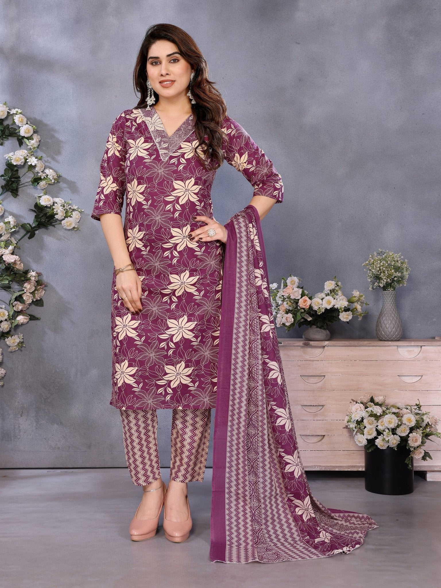 Wine Cotton Blend Festive Kurta Set — festive styling — casual cotton blend — Banwaree