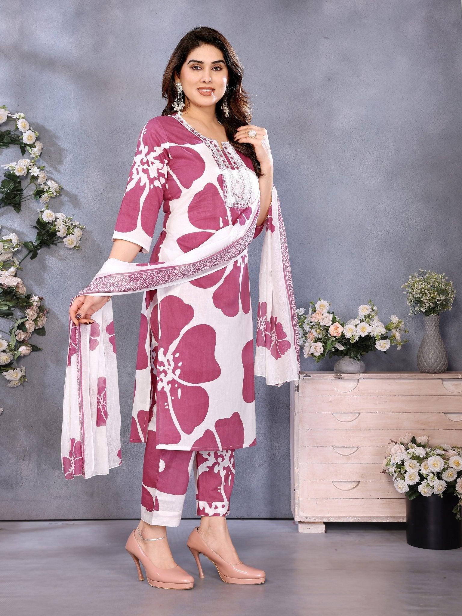 Maroon Printed Kurta Set — front view — pure cotton ethnic wear women