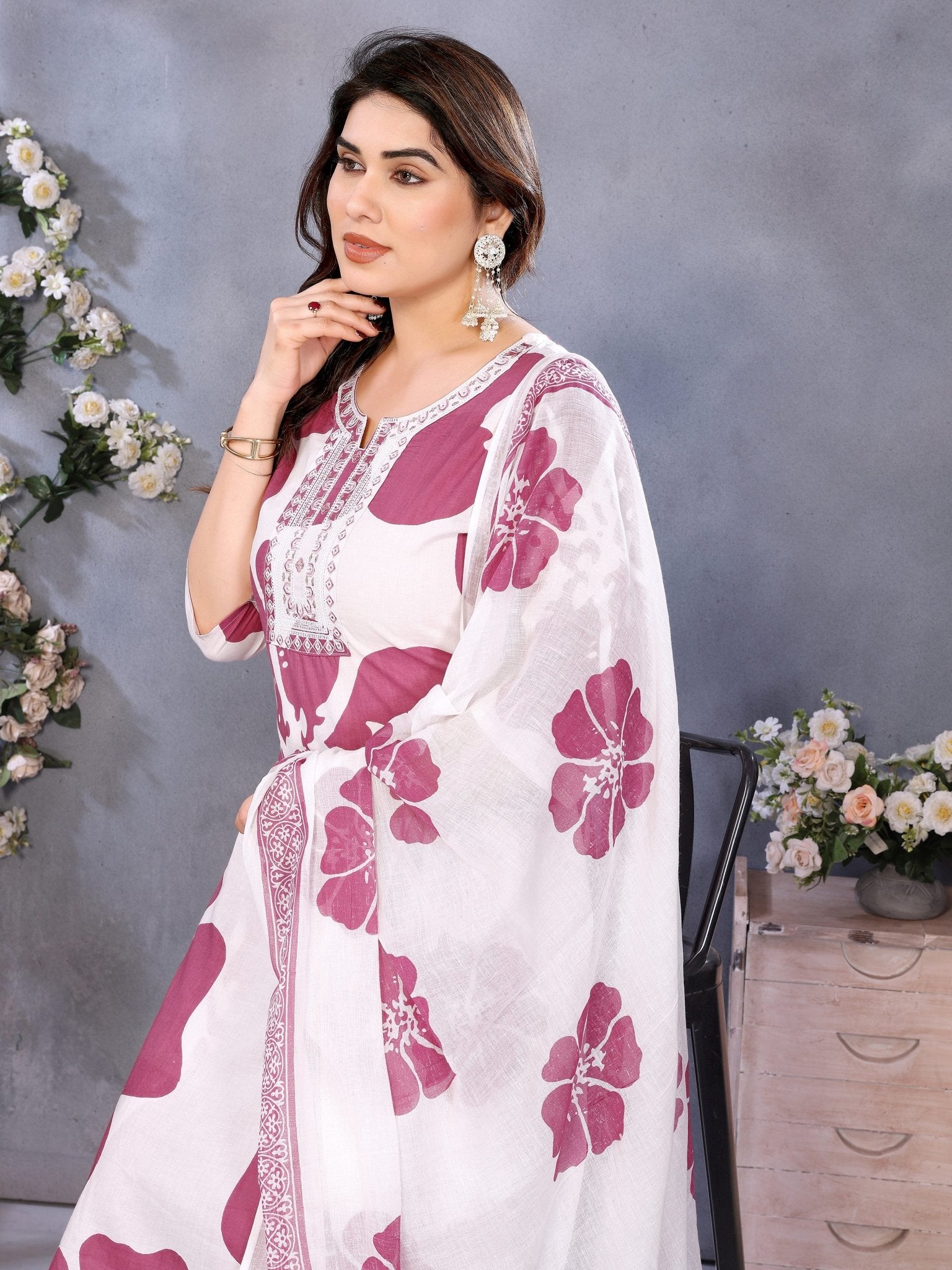 Maroon Printed Kurta Set — fabric detail — Maroon breathable cotton blend