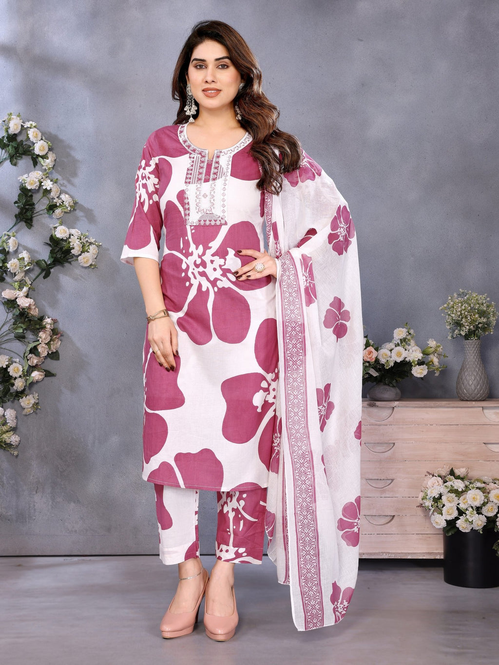 Maroon Printed Kurta Set — festive styling — casual cotton blend — Banwaree