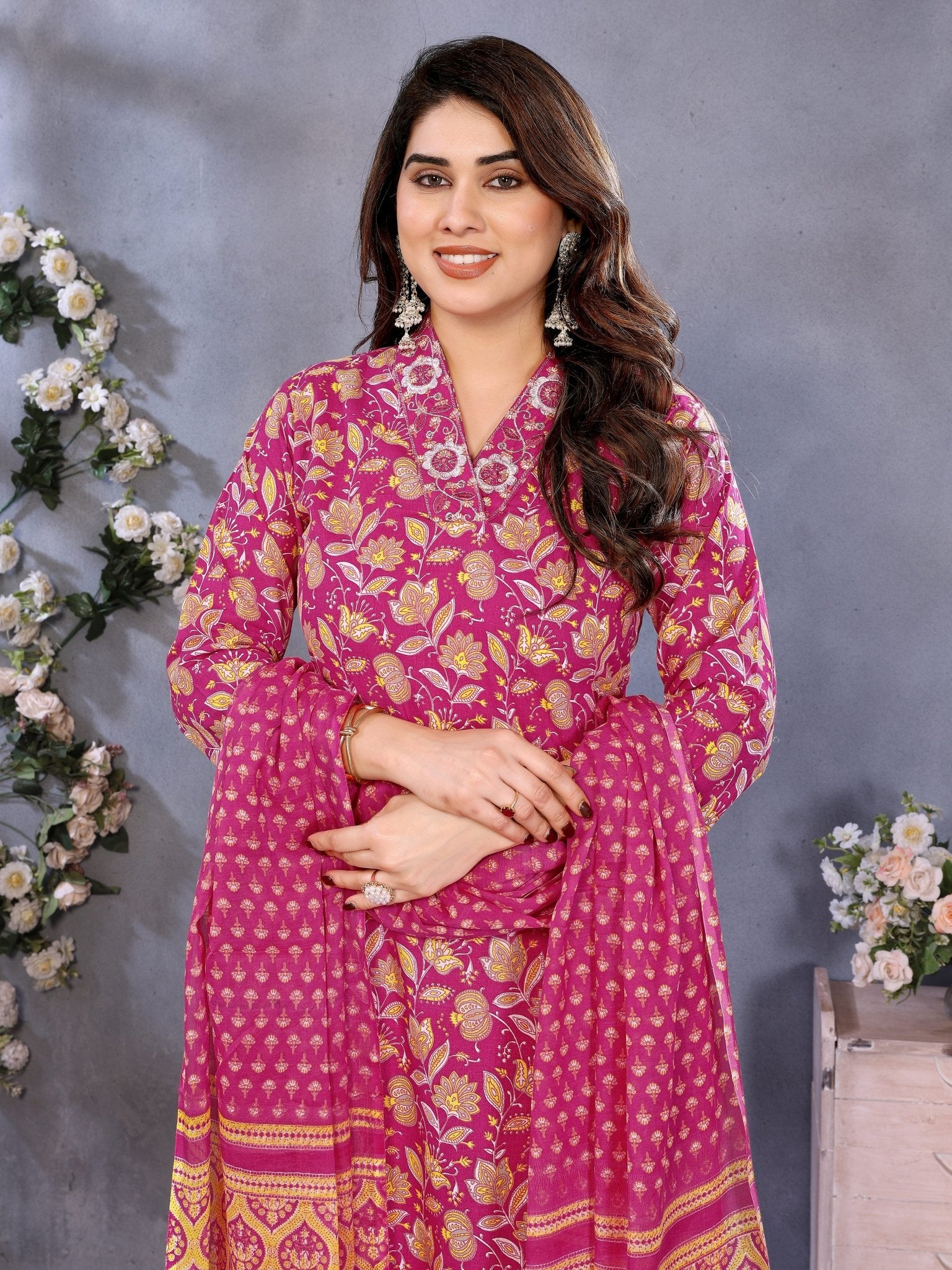 Printed Maroon Cotton Blend Kurta Set — fabric detail — Maroon breathable cotton blend