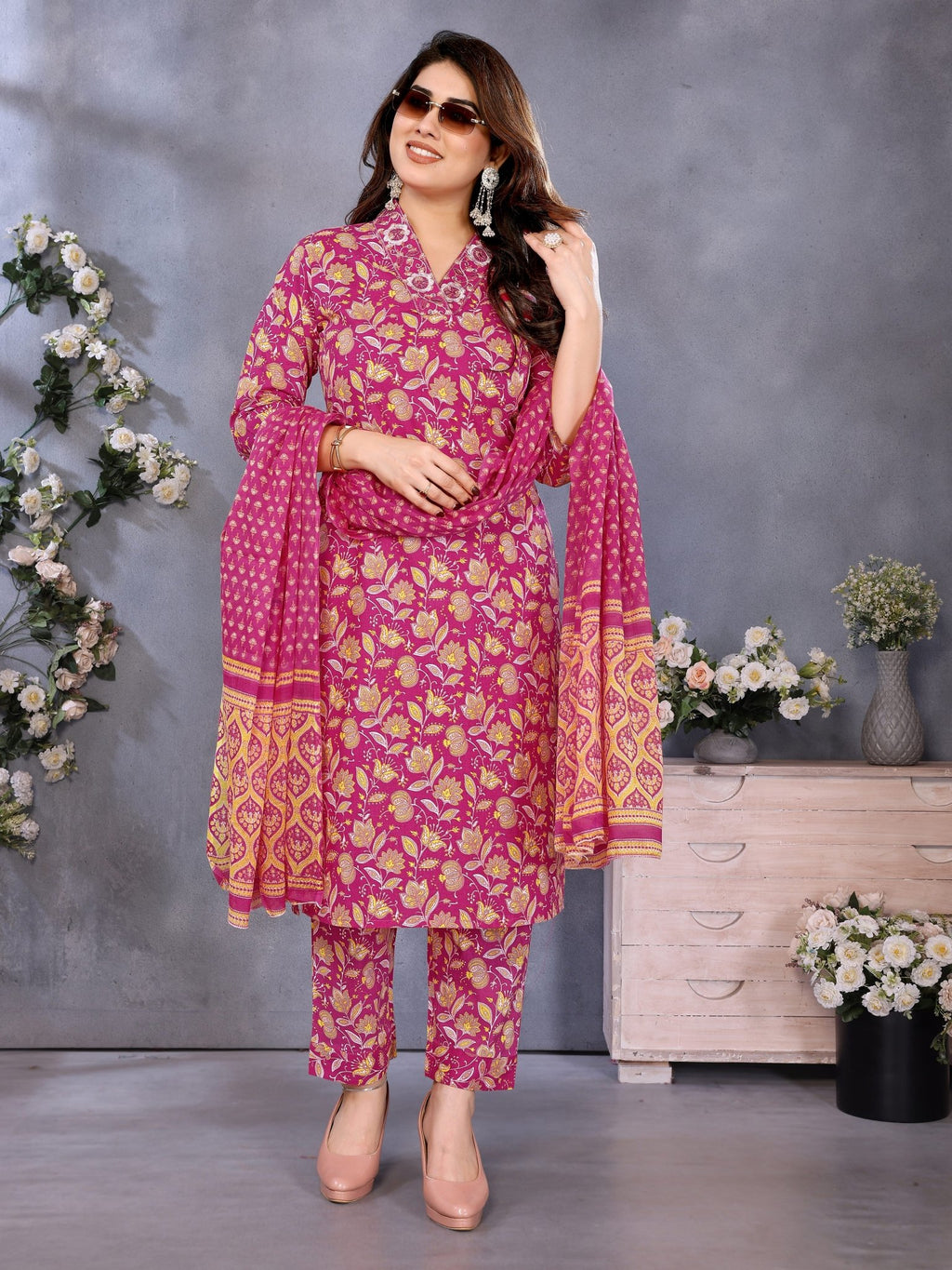 Printed Maroon Cotton Blend Kurta Set — festive styling — casual cotton blend — Banwaree