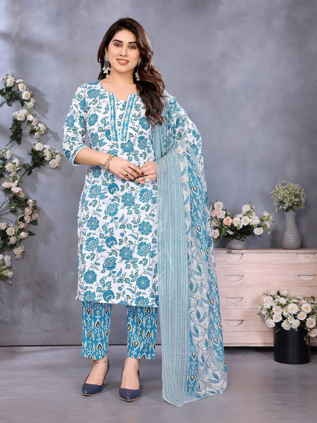 Blue Cotton Blend Kurta Set — everyday styling — casual cotton blend — Banwaree