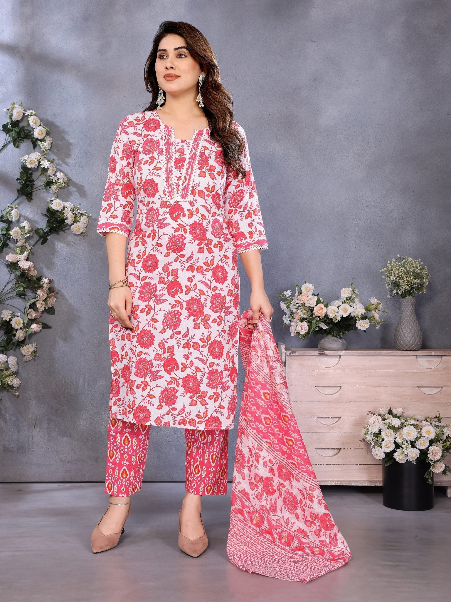 Pink Printed Kurta Set — casual styling — casual cotton blend — Banwaree