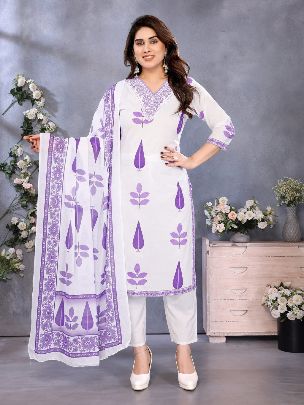Purple Cotton Blend Printed Kurta Set — festive styling — casual cotton blend — Banwaree