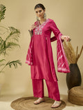 Pink Silk Blend Embroidered Kurta Set — front view — festive silk kurti with dupatta