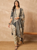 Grey Printed Pure Silk Kurta Set — front view — festive silk kurti with dupatta