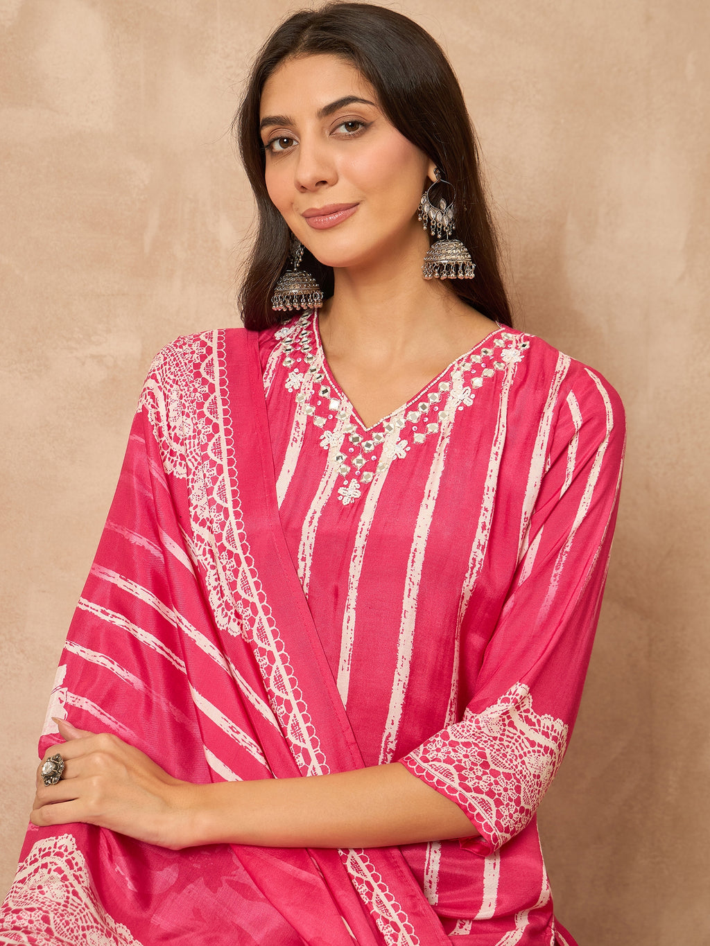 Pink Printed Pure Silk Kurta Set — casual styling — rich pure silk — Banwaree
