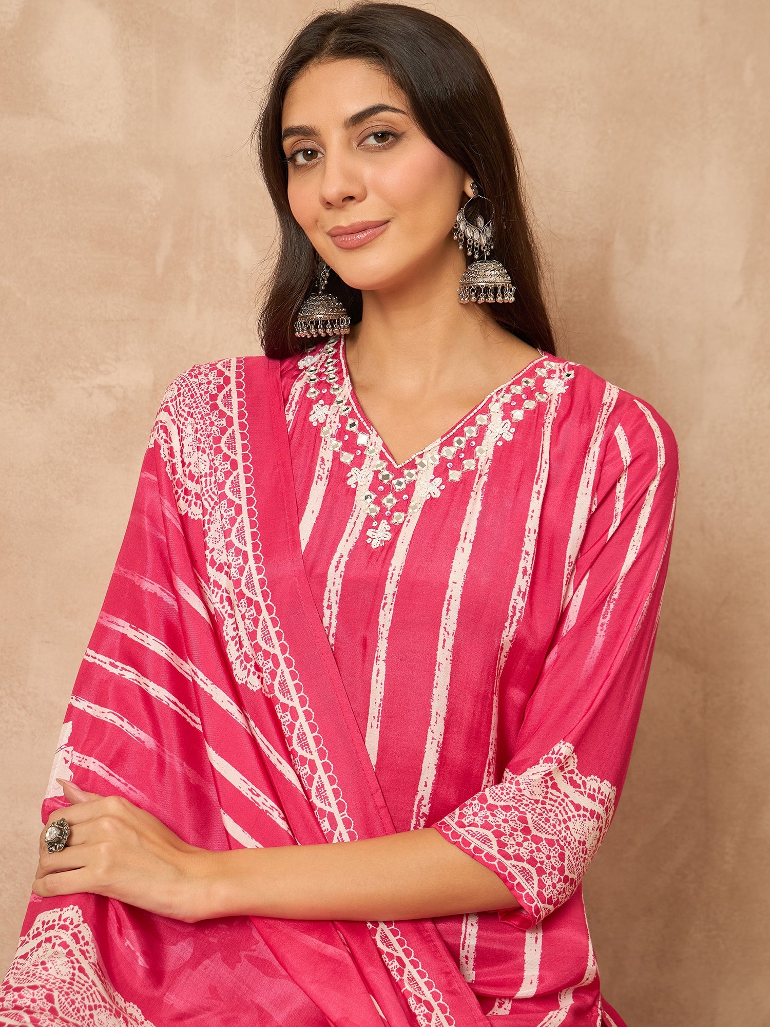 Pink Printed Pure Silk Kurta Set — casual styling — rich pure silk — Banwaree