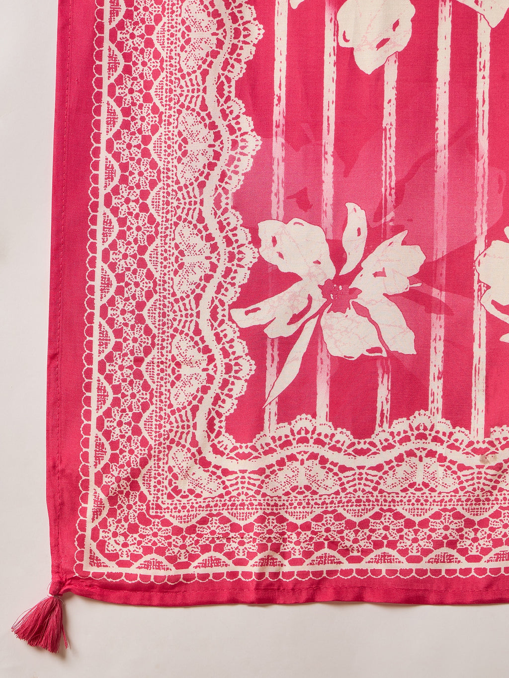 Pink Printed Pure Silk Kurta Set — full length casual look — Pink — Banwaree