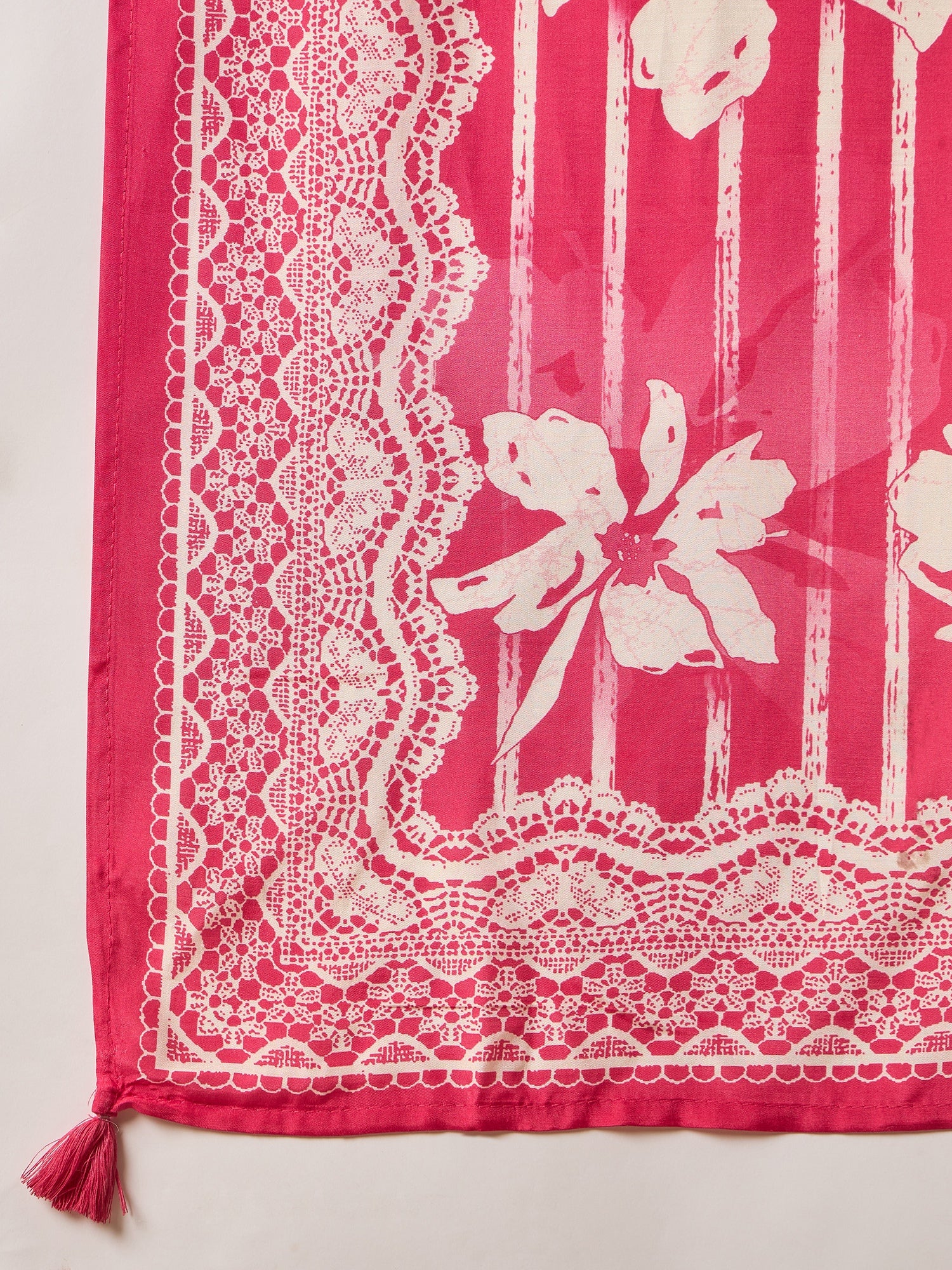 Pink Printed Pure Silk Kurta Set — full length casual look — Pink — Banwaree